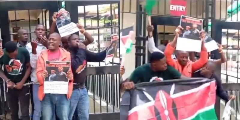 A collage of screengrabs from the protest.